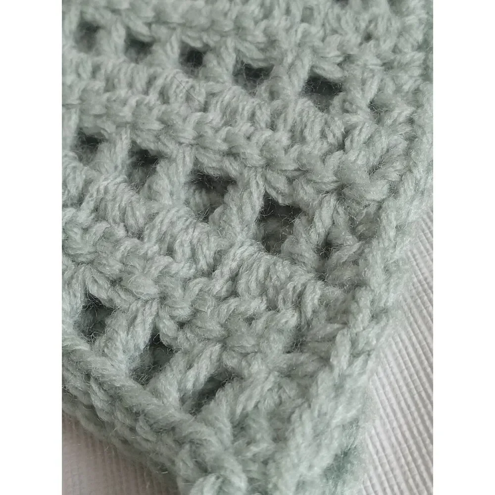 Handmade Boho Sage Green Acrylic Crochet Triangle Bandana Hair Scarf One Size